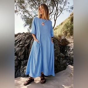 New With Tags Free People Live Light Midi Dress in Blue-Size Large